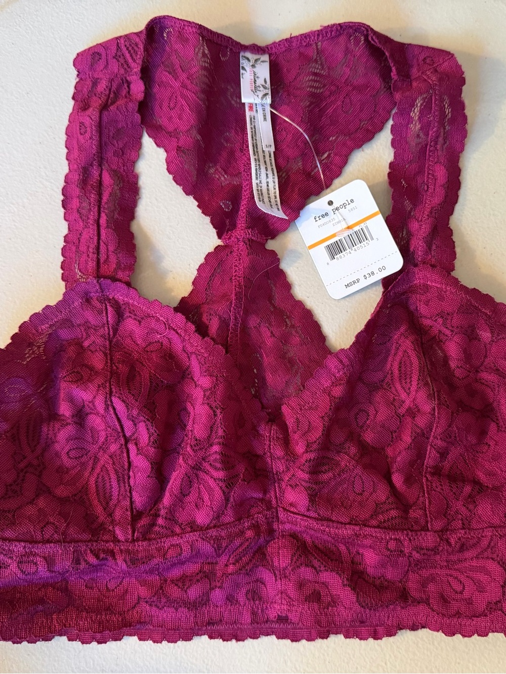 Free People Deep Magenta Lace Racerback Bralette